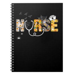 Nurse Halloween Shirt Gift With Pumpkin Boo Spider Notebook