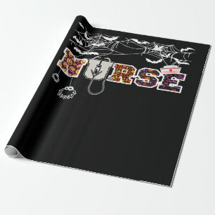 Nurse Halloween Shirt Gift With Pumpkin Boo Spider Wrapping Paper