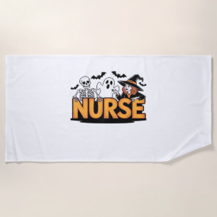 Nurse - Halloween - with ghost, witch, and skeleto Beach Towel