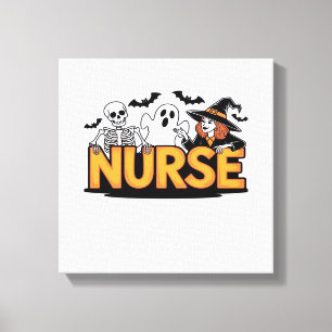 Nurse - Halloween - with ghost, witch, and skeleto Canvas Print