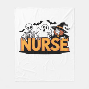 Nurse - Halloween - with ghost, witch, and skeleto Fleece Blanket