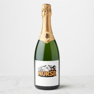 Nurse - Halloween - with ghost, witch, and skeleto Sparkling Wine Label