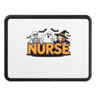 Nurse - Halloween - with ghost, witch, and skeleto Trailer Hitch Cover