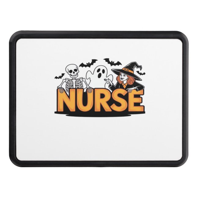 Nurse - Halloween - with ghost, witch, and skeleto Trailer Hitch Cover (Front)