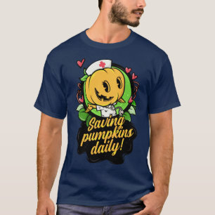 Nurse Halloween Women Cute Spooky Saving Pumpkins T-Shirt