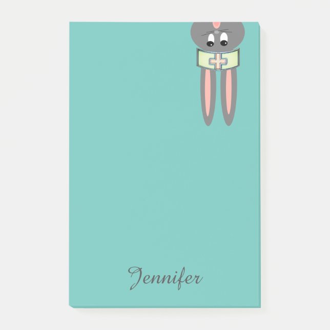 Nurse Hat Bunny Pastel Personalized Post-It Notes (Front)
