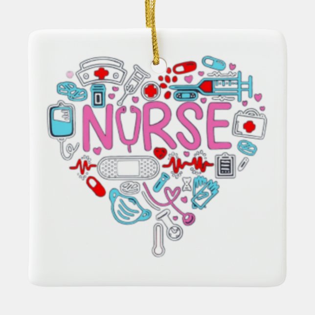 Nurse Heart Illustration Ceramic Ornament (Front)