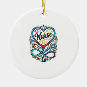 Nurse Heart Stethoscope Vintage Engraving Design_1 Ceramic Ornament