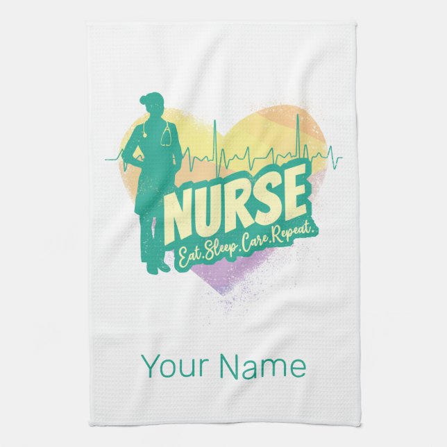 Nurse Heartbeat Vintage Graduation Nursing School Kitchen Towel (Vertical)