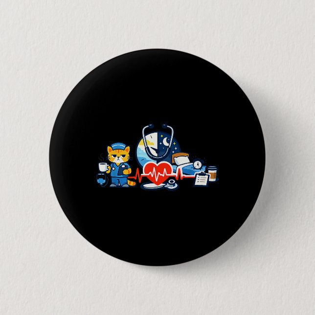 Nurse Humour Night Shift Emblem for RN Team Pride 2 Inch Round Button (Front)