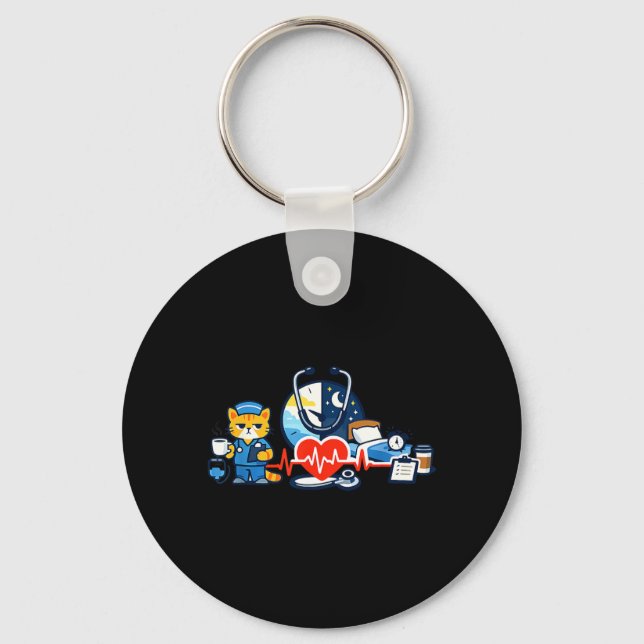 Nurse Humour Night Shift Emblem for RN Team Pride Keychain (Front)