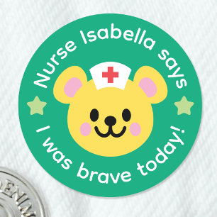 Nurse I Was Brave Today Cute Bear Green Reward Classic Round Sticker