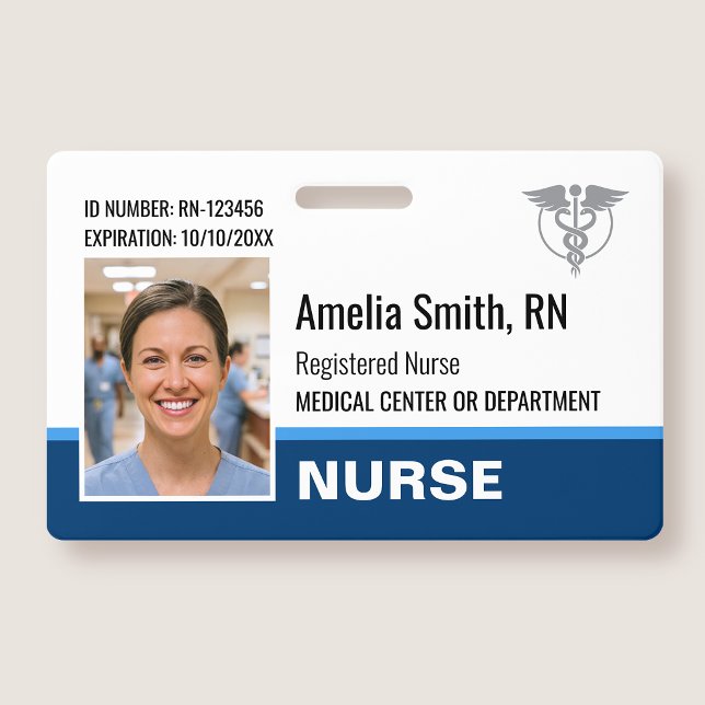 Nurse ID Badge Photo Logo Modern Blue RN Template (Créateur téléchargé)