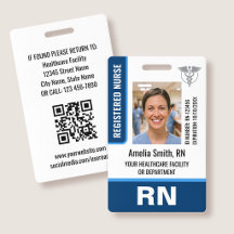 Nurse ID Badge Photo Logo RN Employee Modern Blue