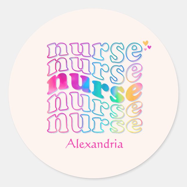 "Nurse" in Elegant Rainbow Colours Classic Round Sticker (Front)