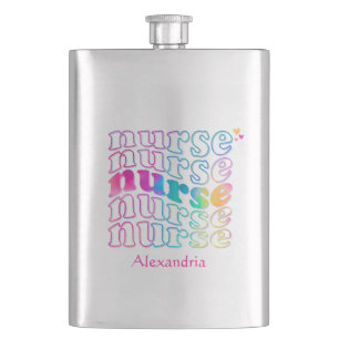 "Nurse" in Elegant Rainbow Colours Hip Flask