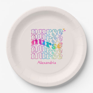 "Nurse" in Elegant Rainbow Colours Paper Plate