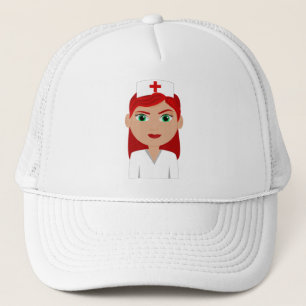 Nurse in Uniform with Red Cross Trucker Hat