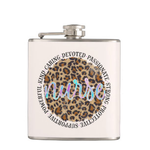 "Nurse" & Inspiring Traits - Leopard Print Hip Flask