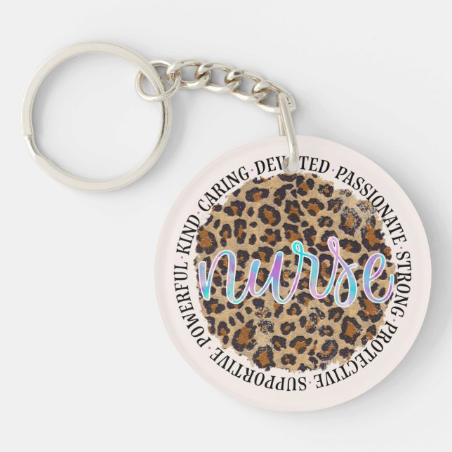 "Nurse" & Inspiring Traits - Leopard Print Keychain (Front)