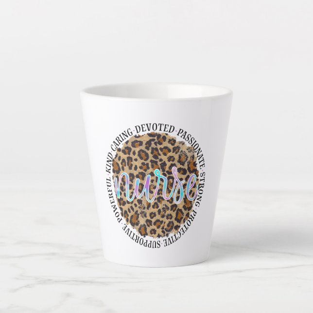 "Nurse" & Inspiring Traits - Leopard Print Latte Mug (Front)