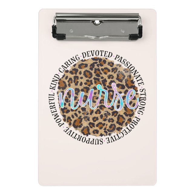 "Nurse" & Inspiring Traits - Leopard Print Mini Clipboard (Front)