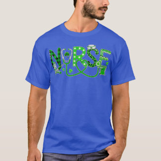Nurse Irish Shamrock Stethoscope Plaid Leopard Pat T-Shirt