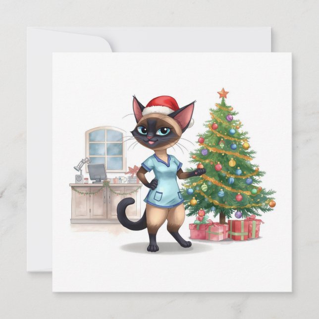 Nurse is decorating Christmas tree in hospital  Holiday Card (Front)