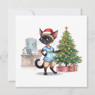 Nurse is decorating Christmas tree in hospital  Holiday Card