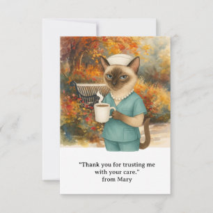 Nurse is drinking coffee in the park Autumn Thank You Card