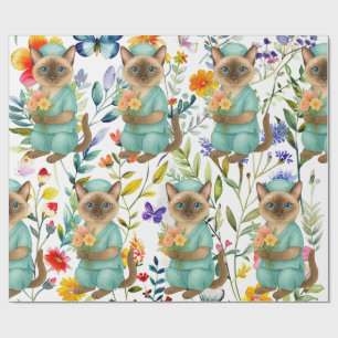 Nurse is holding flowers wrapping paper