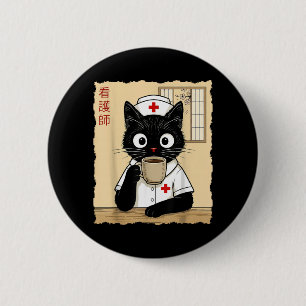 Nurse Japanese Cat 2 Inch Round Button