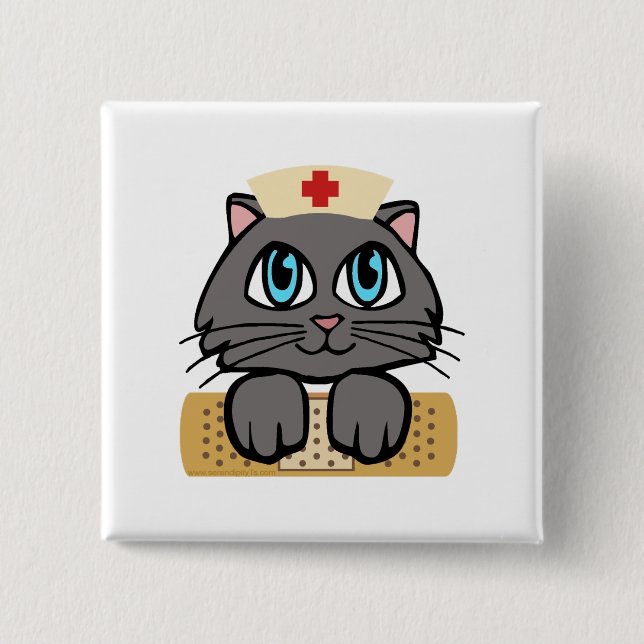 Nurse Kitten (Blue Eyes) 2 Inch Square Button (Front)