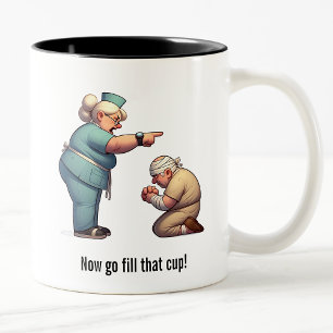 Nurse Knocks Down a Stubborn Elderly Patient Two-Tone Coffee Mug