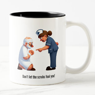 Nurse Knocks Down a Stubborn Elderly Patient Two-Tone Coffee Mug