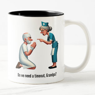 Nurse Knocks Down a Stubborn Elderly Patient Two-Tone Coffee Mug