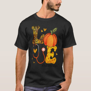 Nurse Leopard Pumpkin Thanksgiving Love Charge Nur T-Shirt