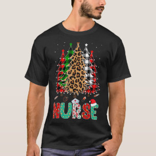 Nurse Leopard Red White Green Plaid Christmas Tree T-Shirt