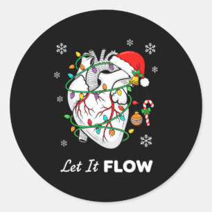 Nurse Let It Flow Anatomy Heart Cardiac Christmas  Classic Round Sticker