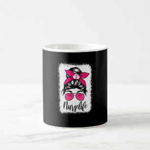 Nurse Life 2022 Messy Bun Hair Glasses Women Nurse Coffee Mug