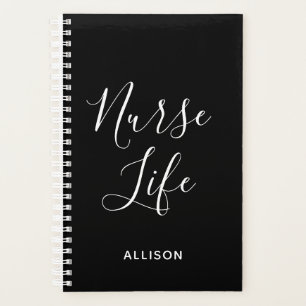 Nurse Life Black and White Stylish Personalized Planner
