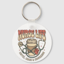 Nurse Life Coffee and Chaos Retro Heart Stethoscop