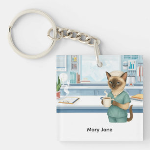 Nurse life Coffee First for cat lovers Keychain