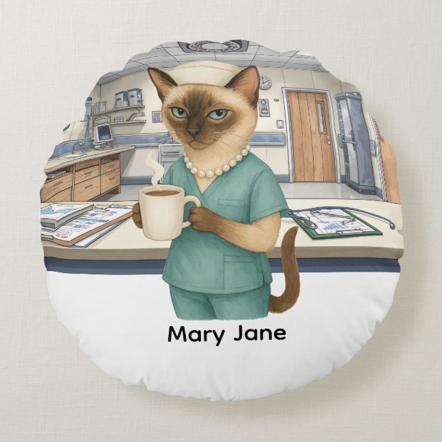 Nurse life Coffee First for cat lovers Round Pillow (Front)