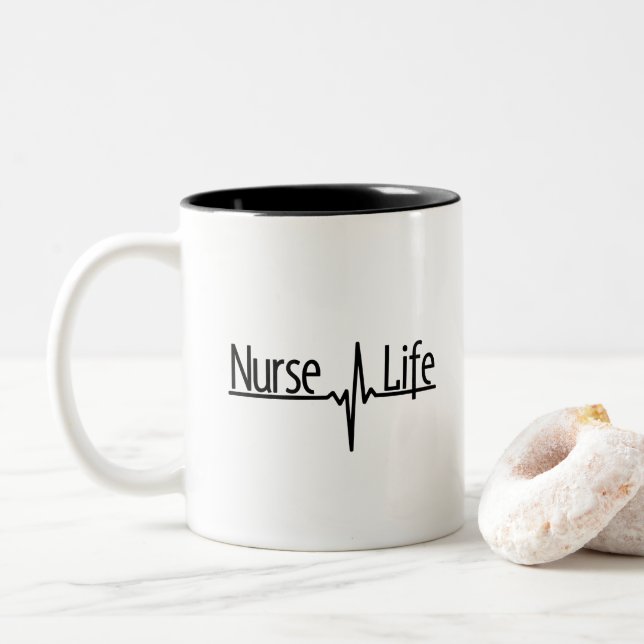 Nurse Life - EKG Two-Tone Coffee Mug (With Donut)