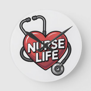 "Nurse Life" Graphic Design with Heart Round Clock