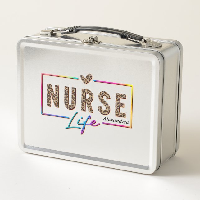 "Nurse Life" in Elegant Rainbow Colors Metal Lunch Box (Front)