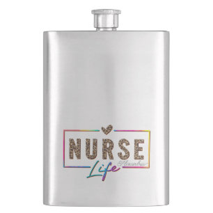 "Nurse Life" in Elegant Rainbow Colours Hip Flask