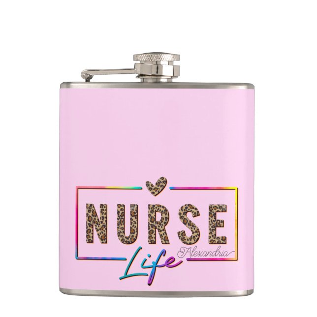 "Nurse Life" in Elegant Rainbow Colours Hip Flask (Front)