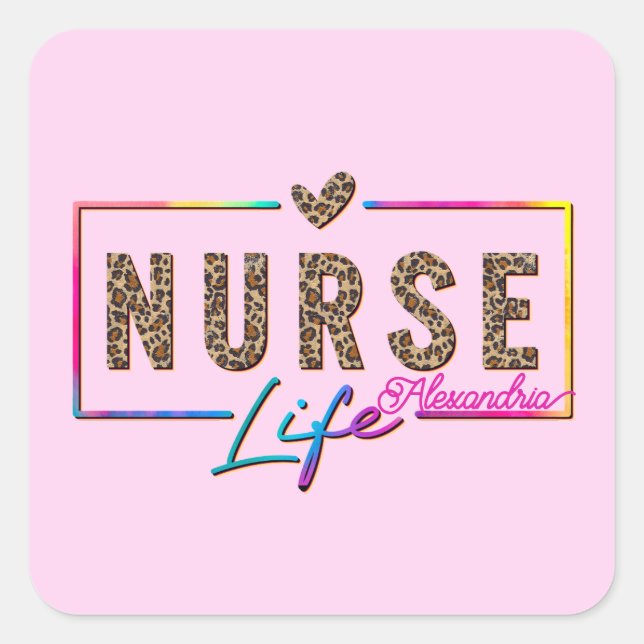 "Nurse Life" in Elegant Rainbow Colours Square Sticker (Front)